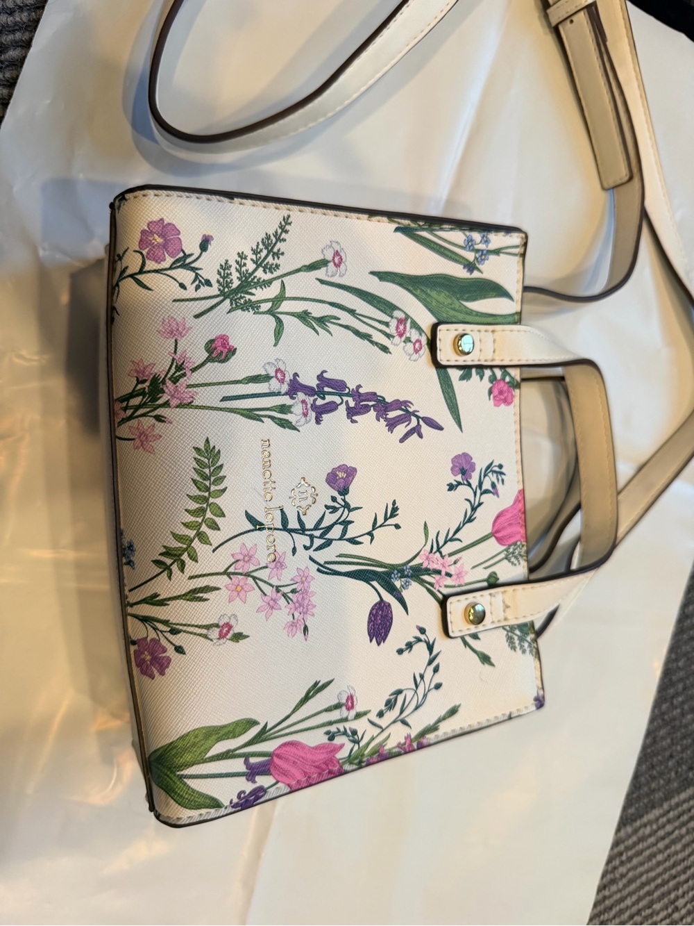 Nanette Lepore Floral Crossbody Tote Magnetic Snap Size 6x7x3” Adjustable Strap - Picture 13 of 13